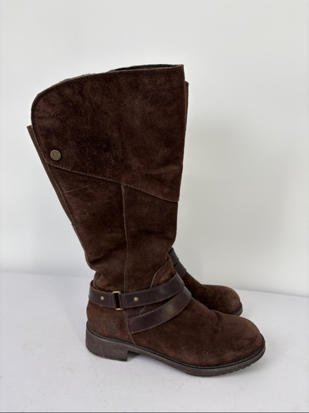 👗 The North Face Dark Brown Suede Mid-Calf Boots with Strap Detail